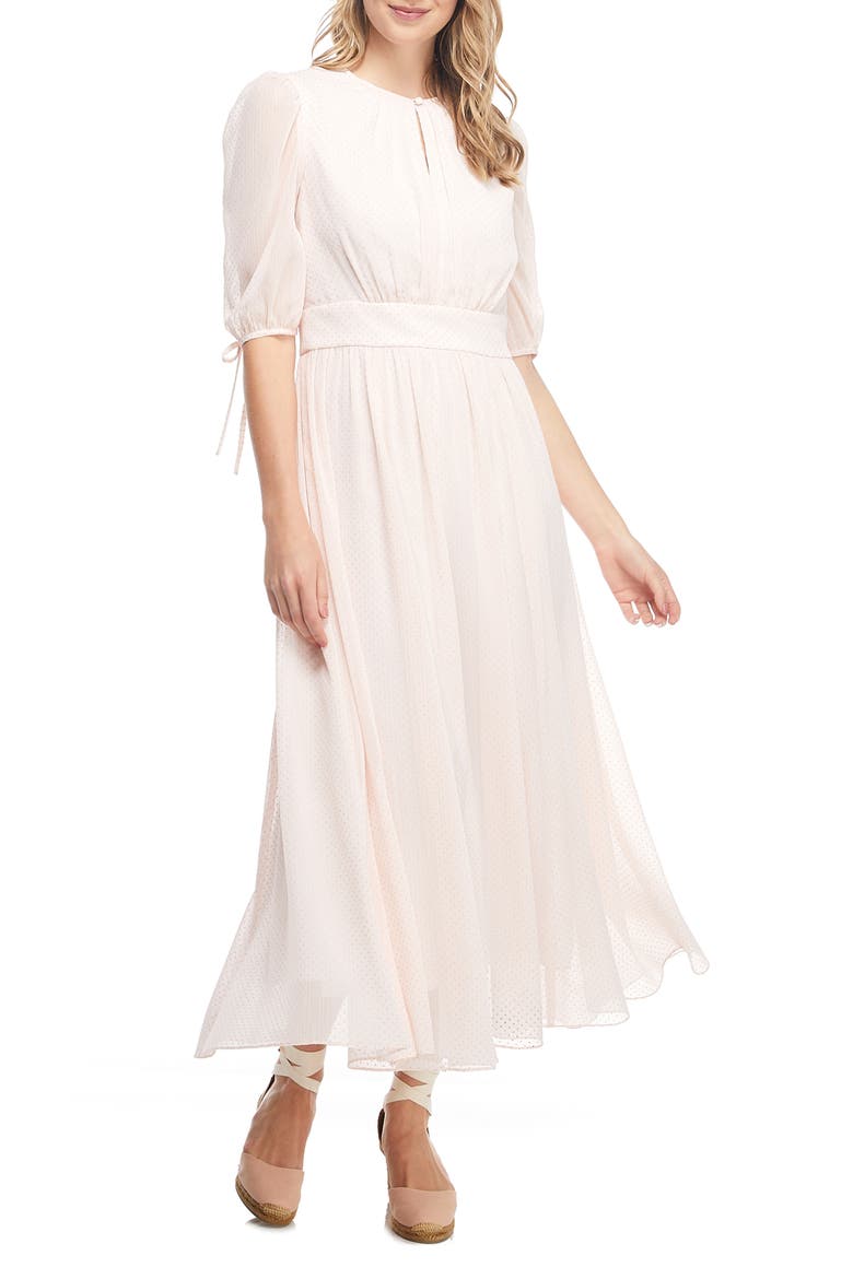 Louise Mini Dot Flared Dress, Main, color, POWDER