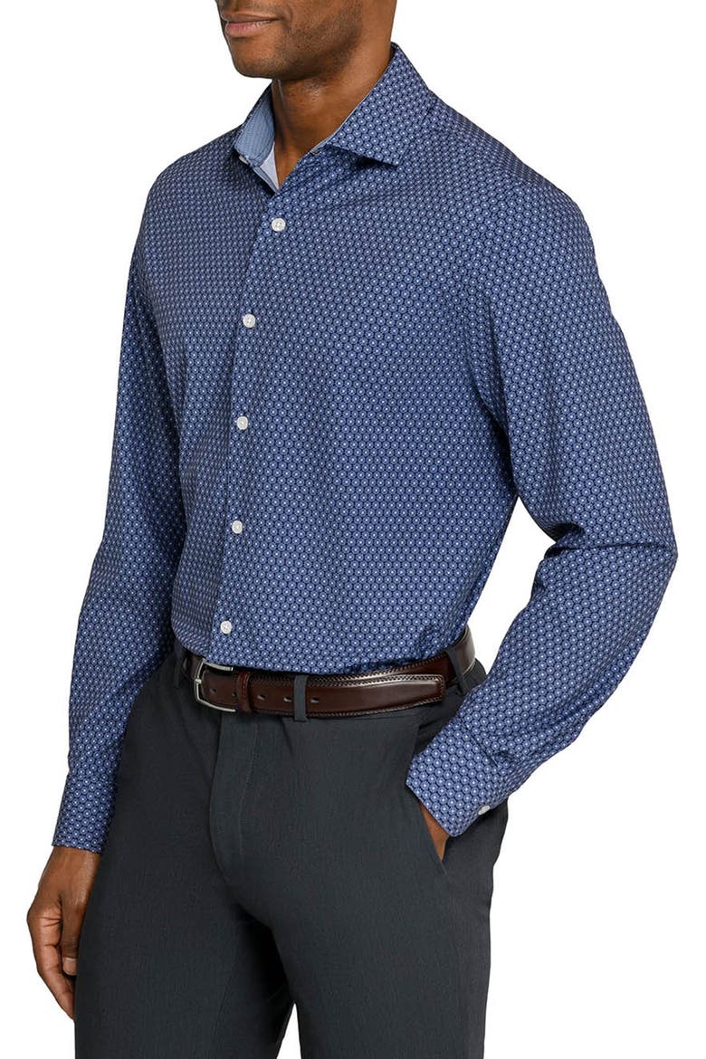 Circle Geo Performance Dress Shirt, Alternate, color, NAVY/ PURPLE