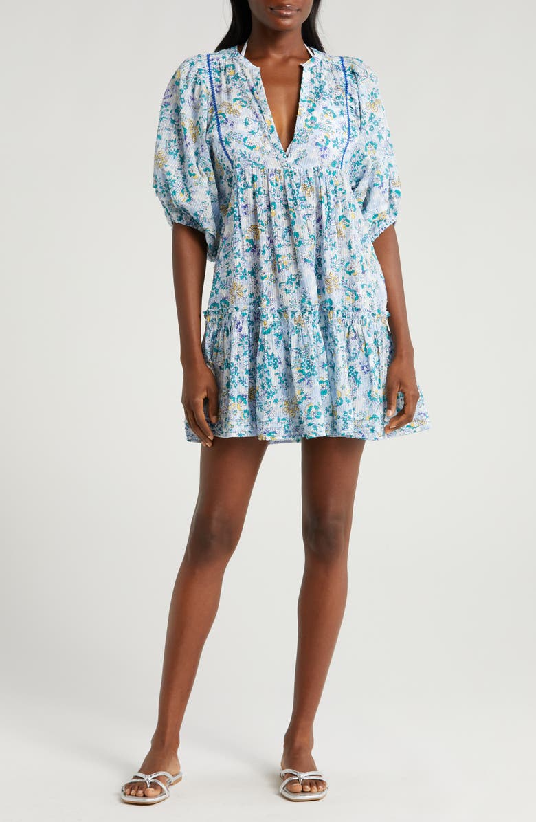 Poupette St Barth Aria Floral Cover-Up Minidress, Main, color, Blue Sweet Liberty