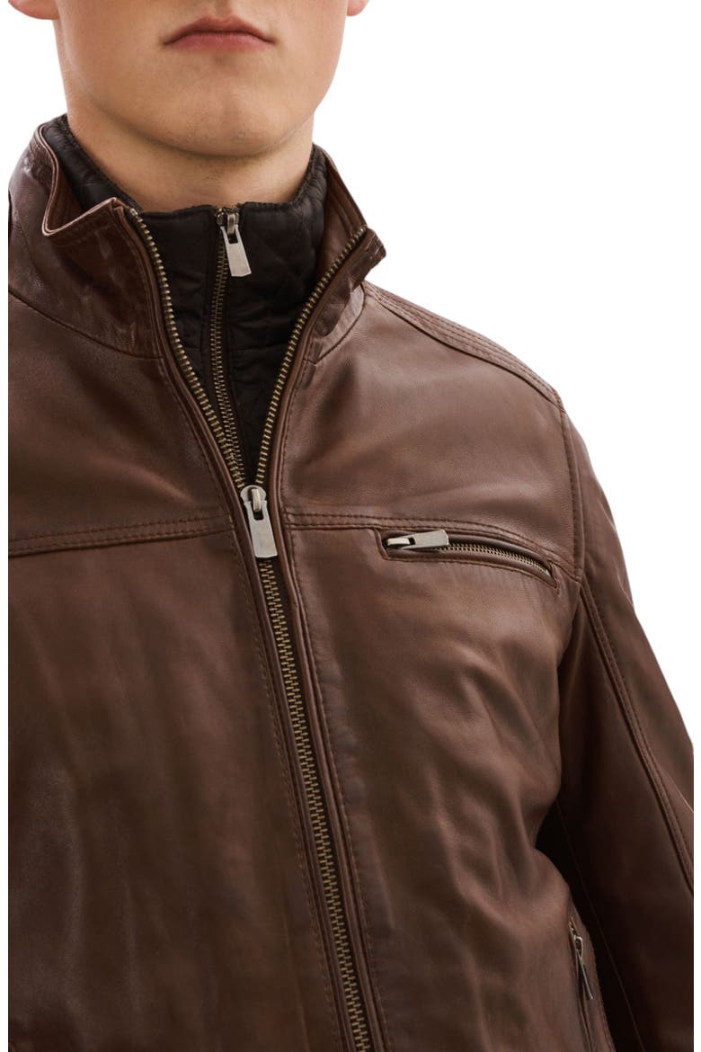 Lambskin Leather Jacket, Alternate, color, BROWN
