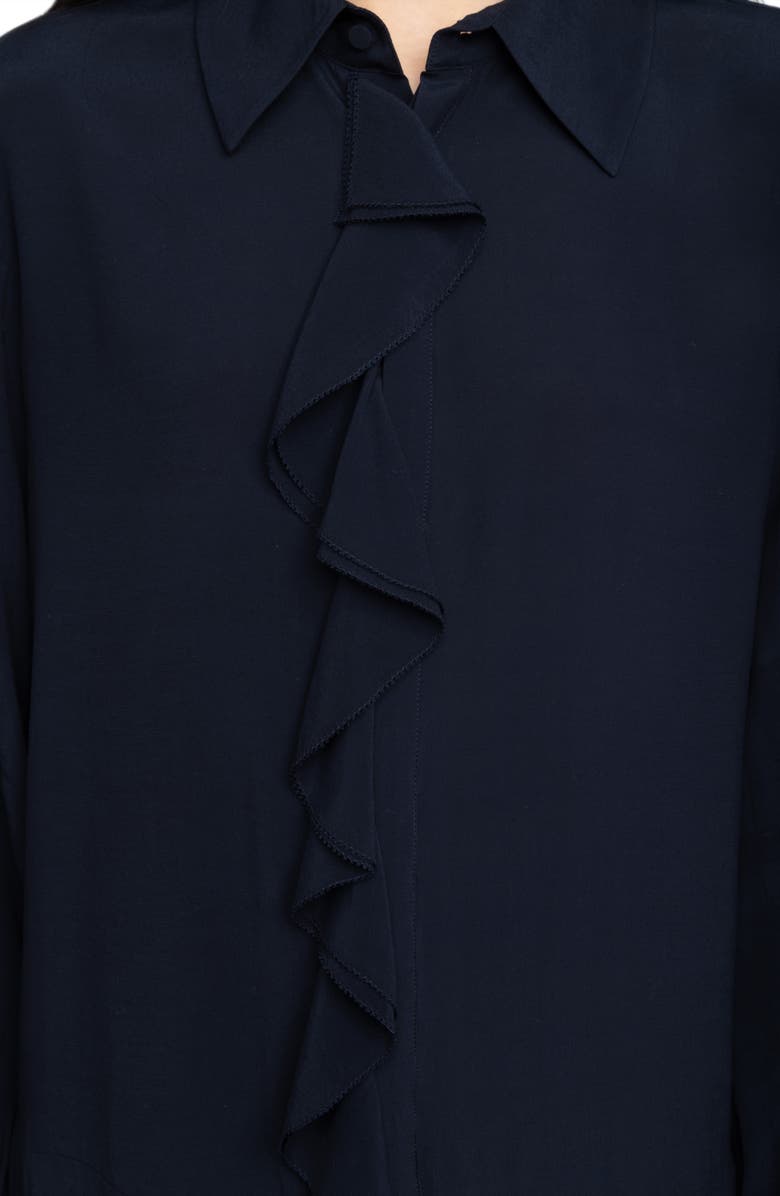 Zadig & Voltaire Rhelyne Ruffle Long Sleeve Shirtdress, Alternate, color, Encre