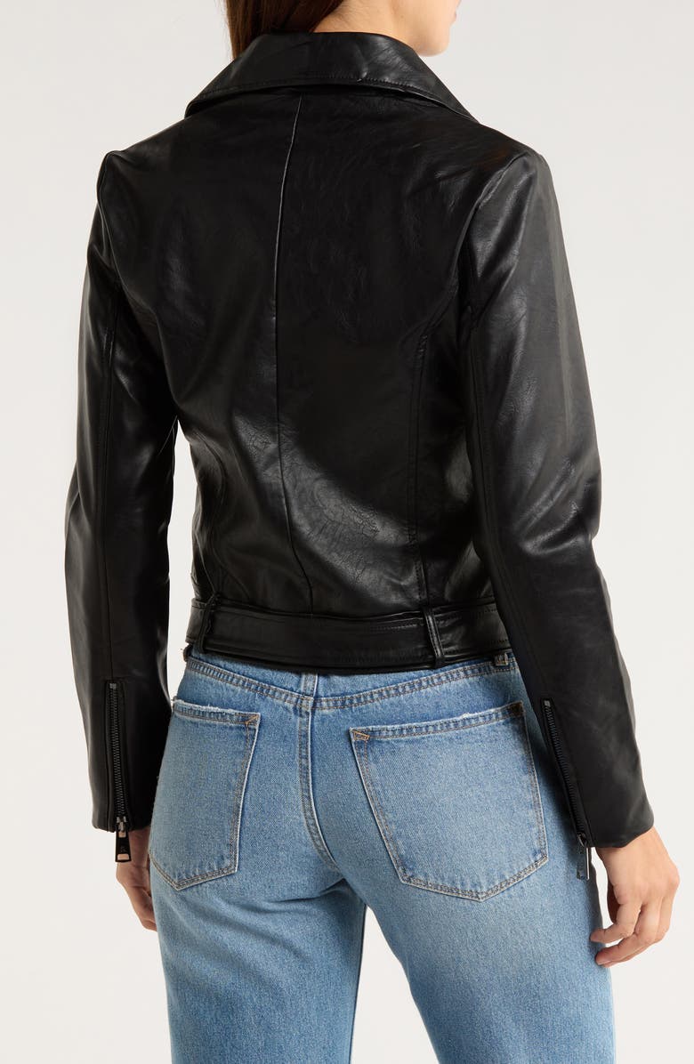 Elodie Faux Leather Moto Jacket, Alternate, color, Black
