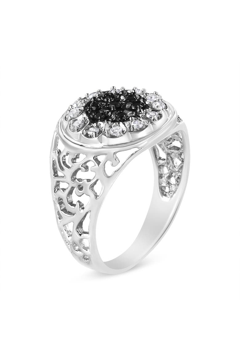 Men's Silver 1/4 Cttw White and Black Diamond Halo Cluster Ring Band, Alternate, color, Silver