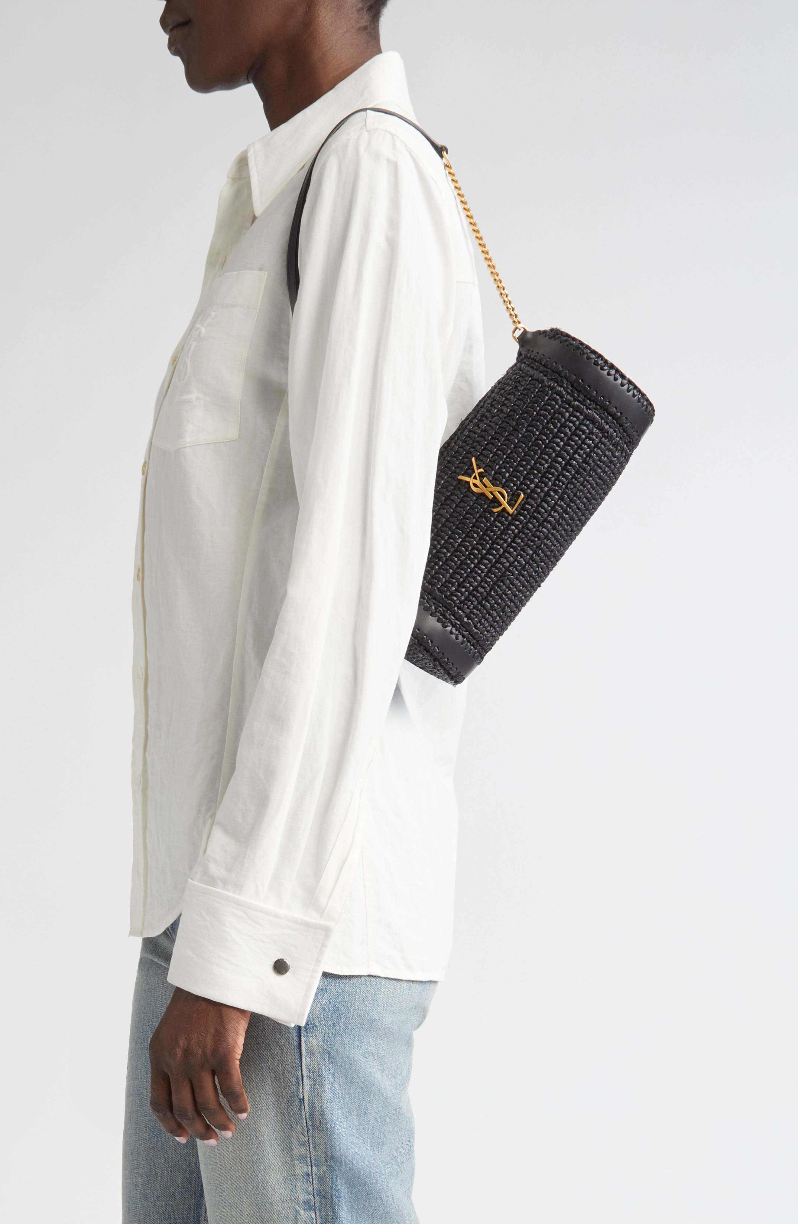 Saint Laurent Small Sade Raffia Tube Bag, Alternate, color, 