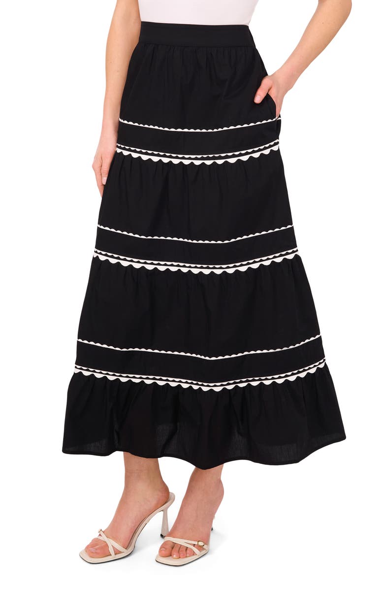 CeCe Scalloped Trim Cotton Maxi Skirt, Main, color,