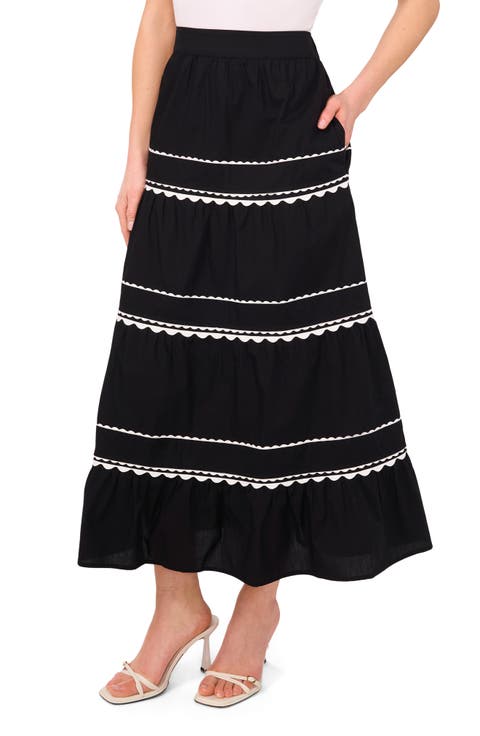 Scalloped Trim Cotton Maxi Skirt
