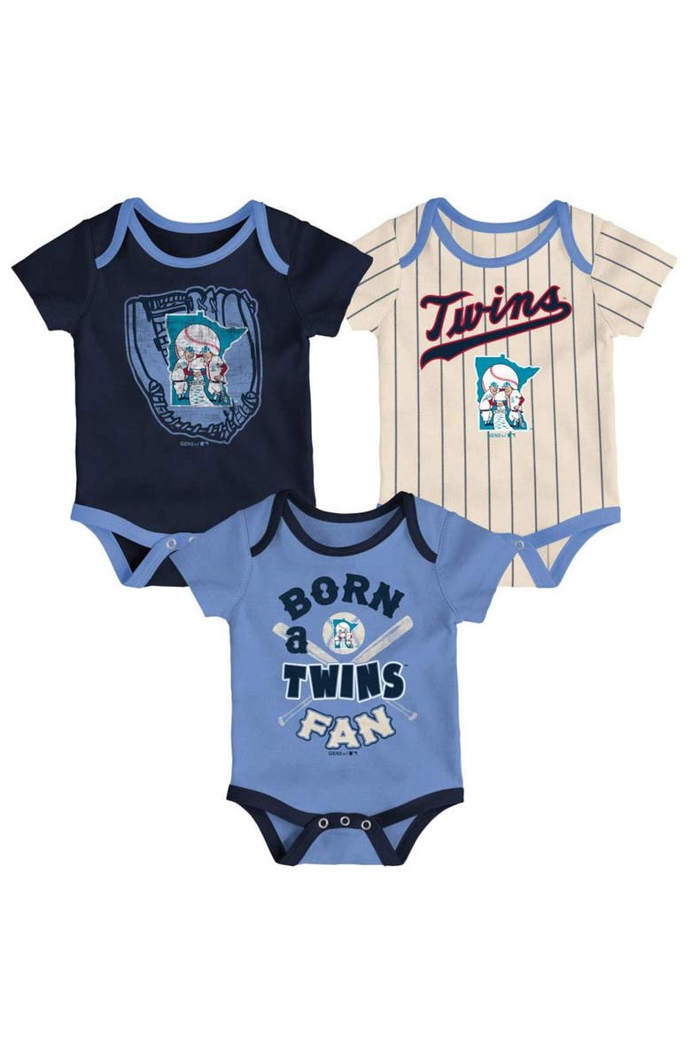 Outerstuff Infant Navy/Light Blue/Cream Minnesota Twins Future #1 3-Pack Bodysuit Set, Main, color, Navy