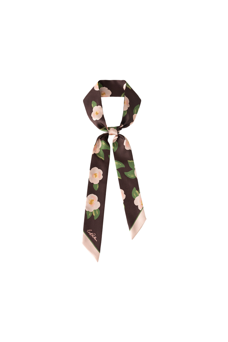 "Camellia" Silk Twill Skinny Scarf, Main, color, Dark Brown