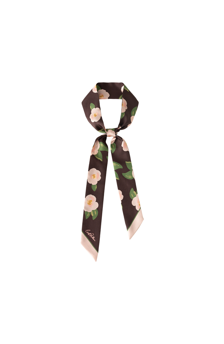 Lost Pattern "Camellia" Silk Twill Skinny Scarf, Main, color, Dark Brown