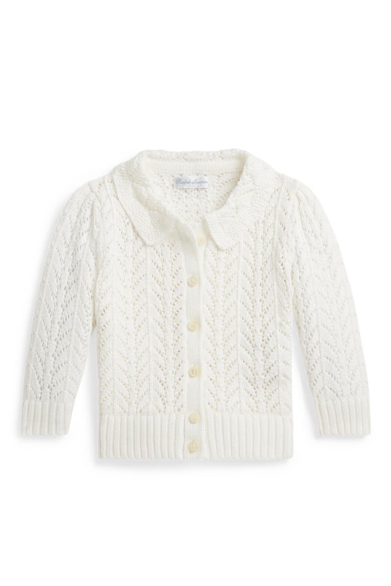 Collared Pointelle Stitch Cardigan, Main, color, WHITE