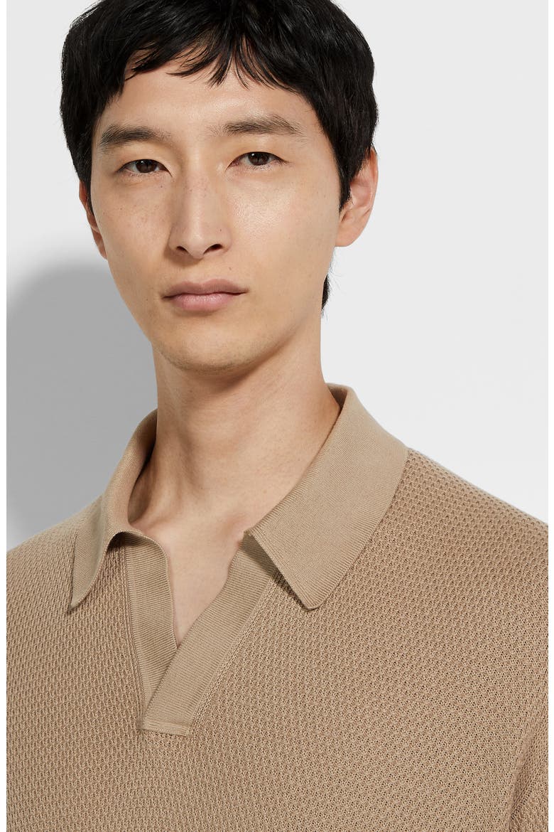 Waffle Stitch Premium Cotton Polo Sweater, Alternate, color, LIGHT BEIGE SOLID