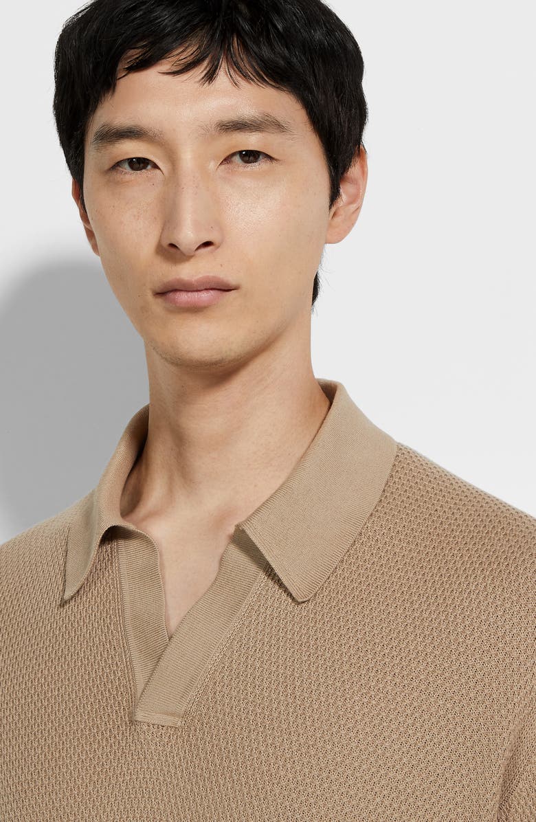 ZEGNA Waffle Stitch Premium Cotton Polo Sweater, Alternate, color, Light Beige Solid