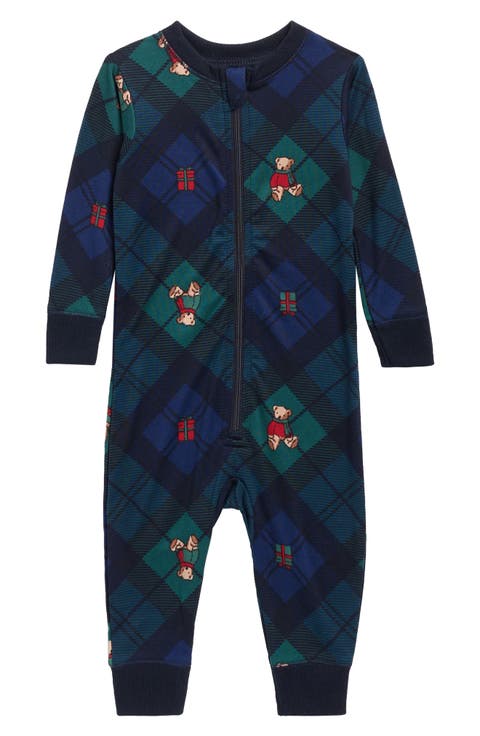 Matching Family Bear Plaid Fitted One-Piece Pajamas (Baby)