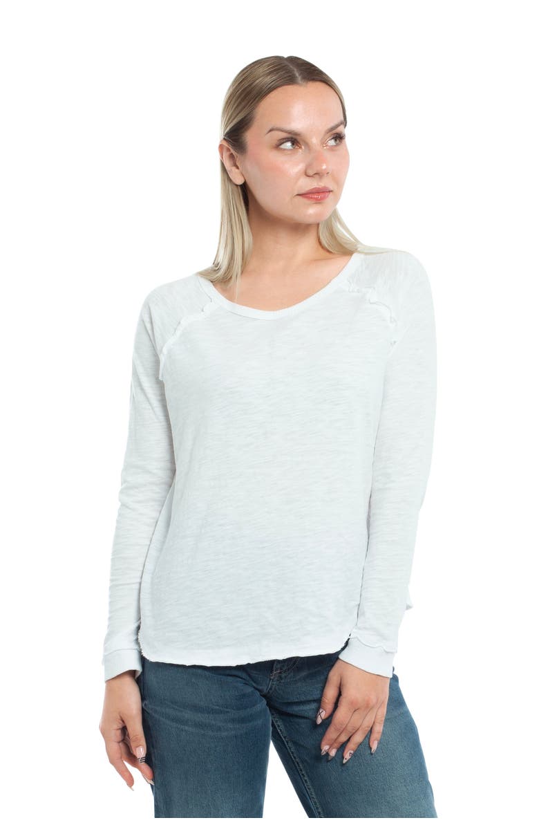 WILT Clothing Raglan Long Sleeve Tee with Ruffle Detail, Main, color, White