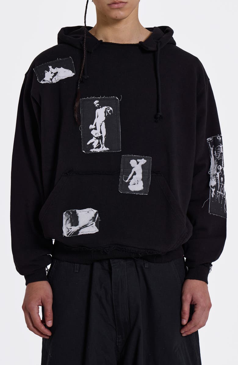 JADED LONDON Devoted Graphic Patch Distressed Hoodie, Main, color, Black