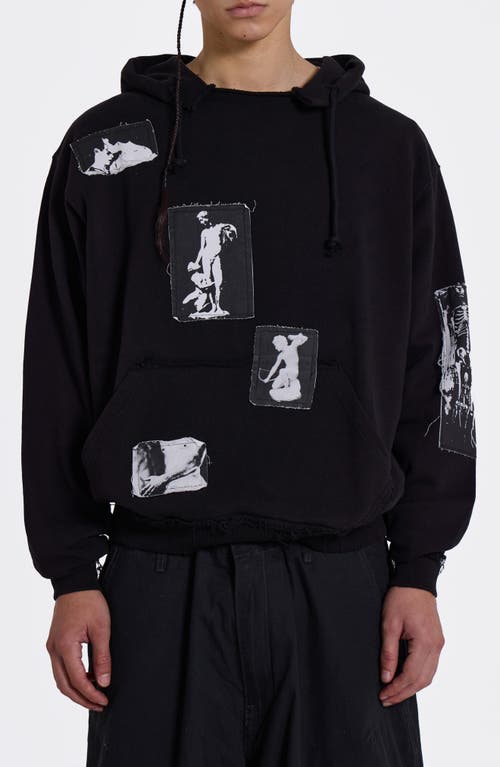 JADED LONDON Devoted Graphic Patch Distressed Hoodie in Black at Nordstrom, Size Large