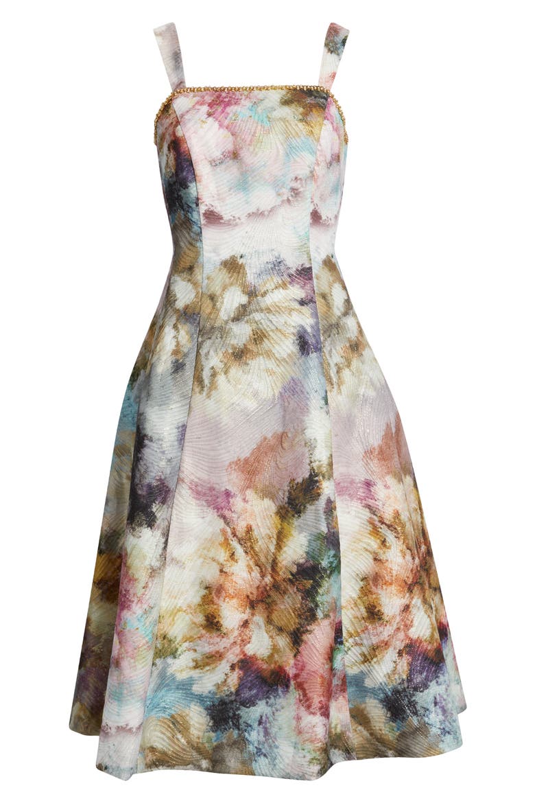 Metallic Abstract Print Jacquard Cocktail Dress, Alternate, color, PINK GOLD MULTI