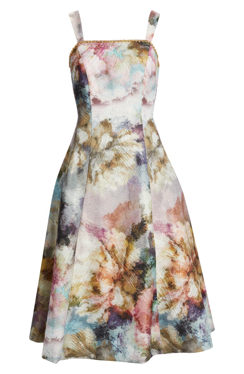 Tahari ASL Metallic Abstract Print Jacquard Cocktail Dress, Alternate, color,