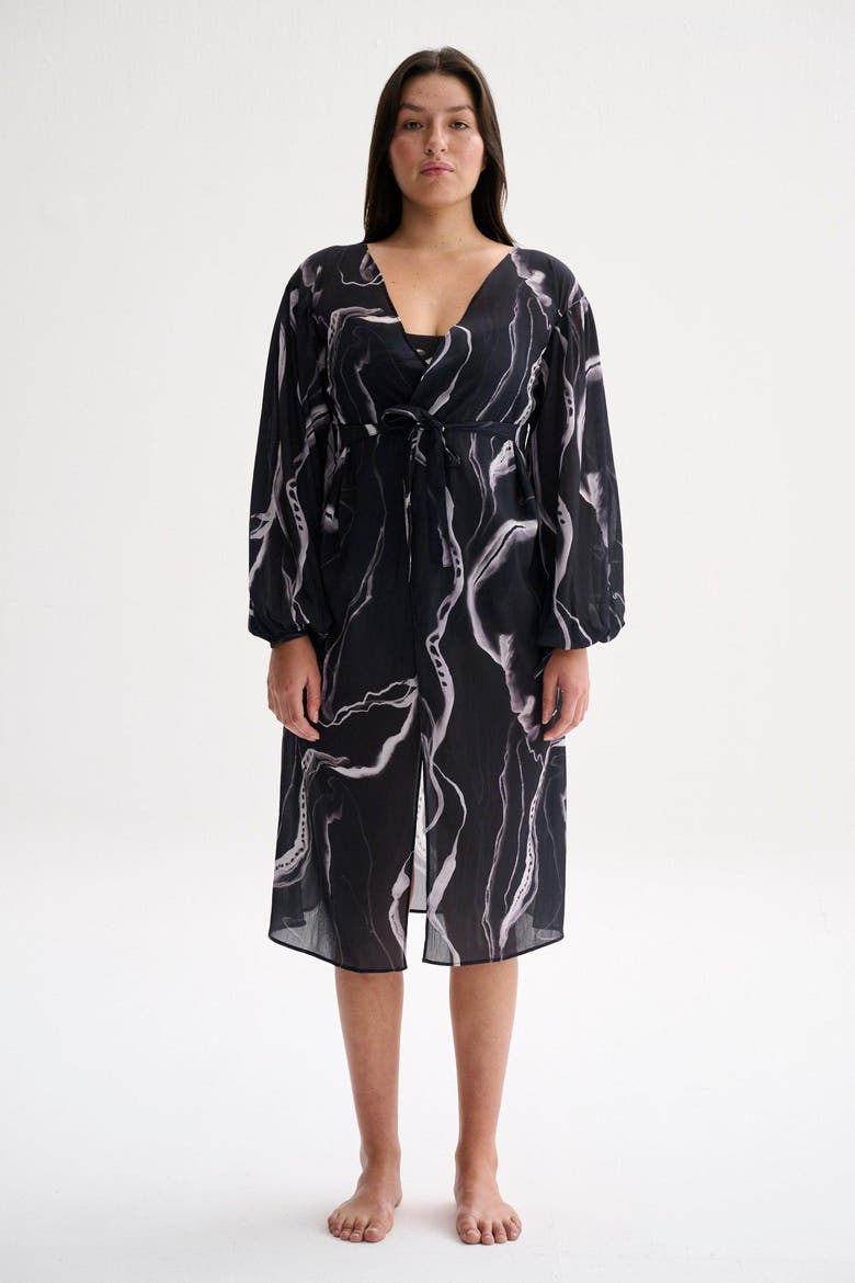 Marble Wrap Dress, Alternate, color, Print Black