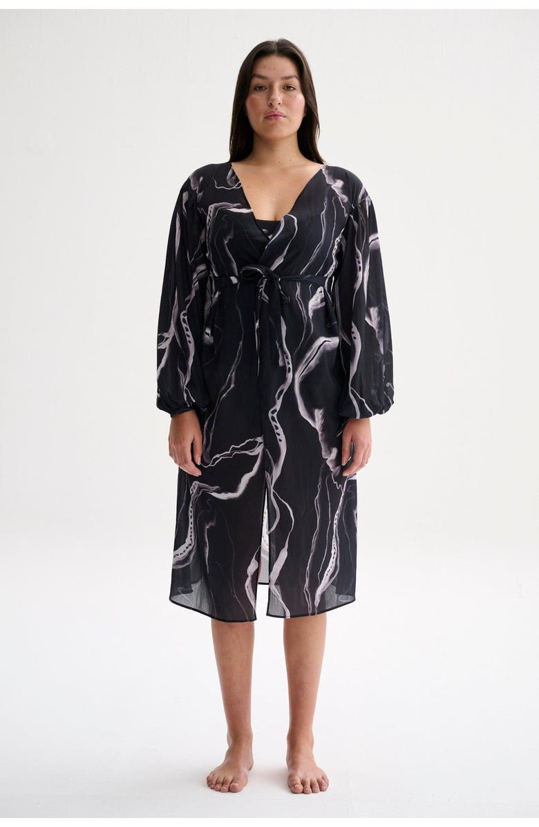 Nelblu Swimwear Marble Wrap Dress, Alternate, color, Print Black