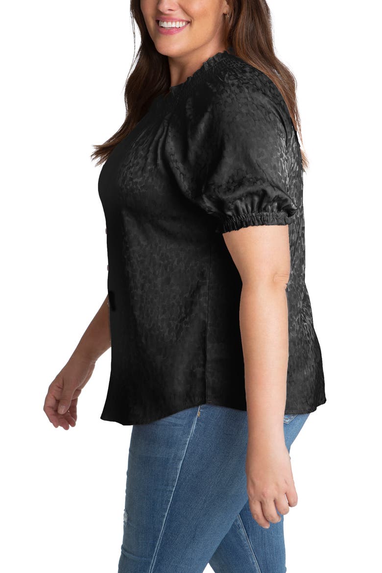 Smock Neck Jacquard Blouse, Alternate, color, BLACK