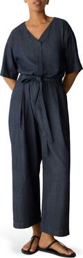 Eileen Fisher Wide Leg Organic Cotton Twill Jumpsuit