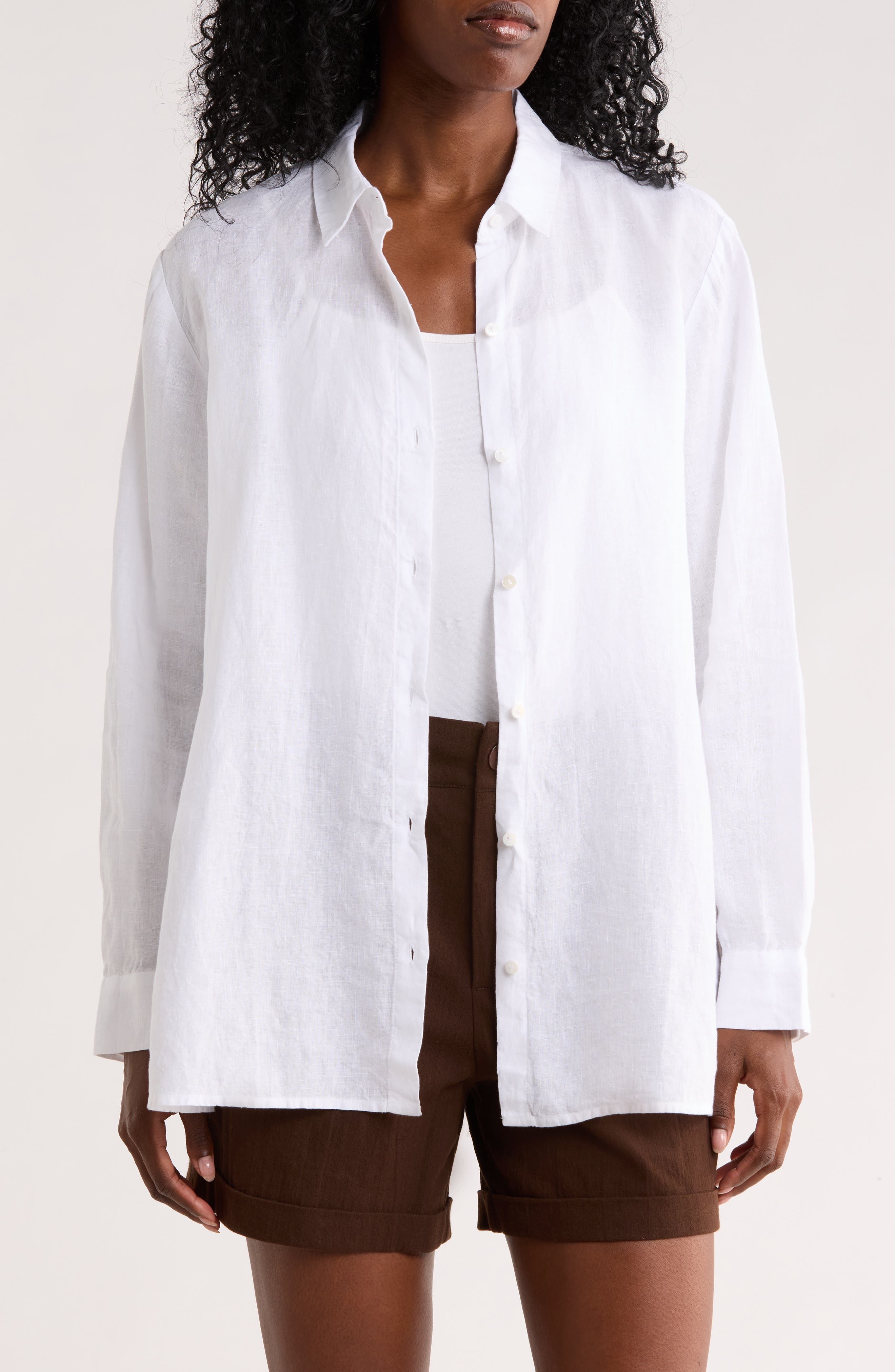 Eileen Fisher Classic Collar Organic Linen Button-Up Shirt
