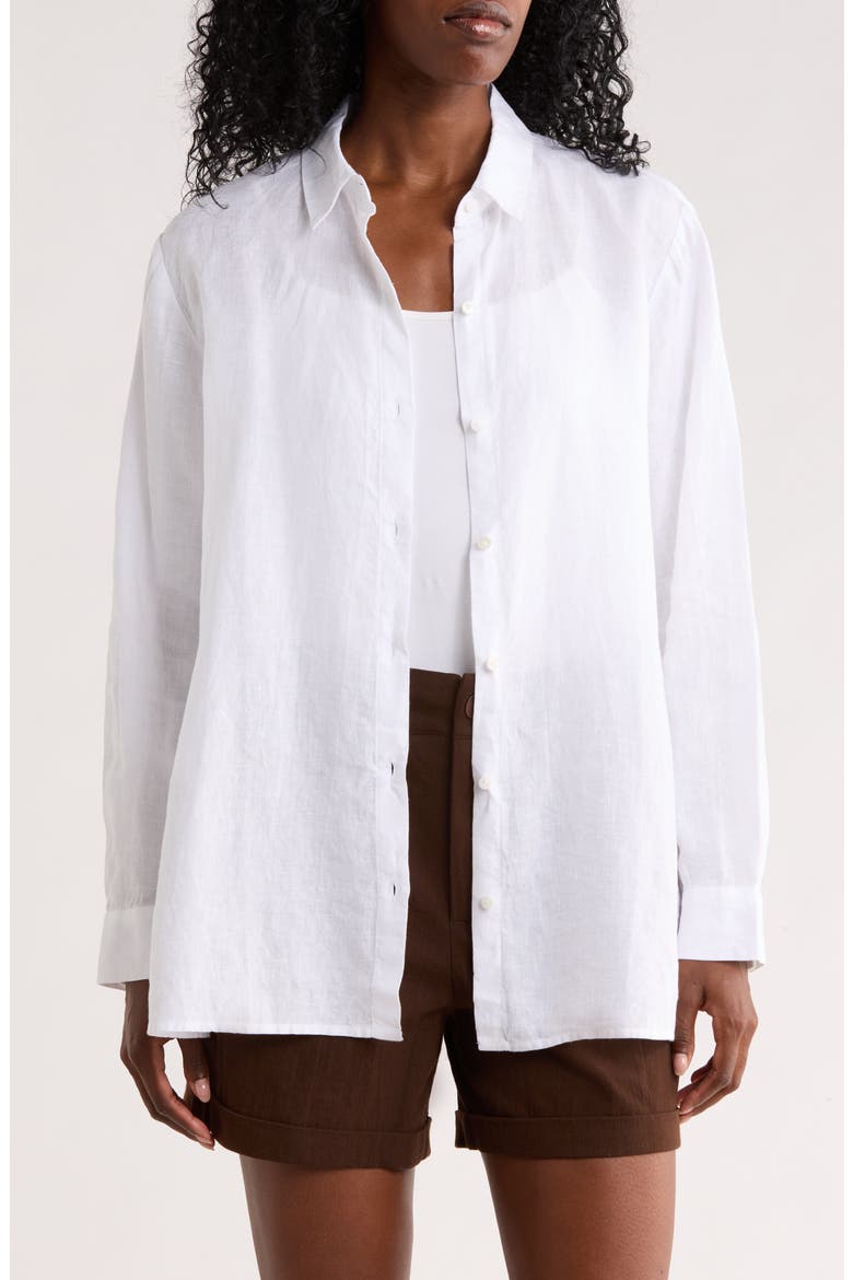 Classic Collar Organic Linen Button-Up Shirt, Main, color, WHITE