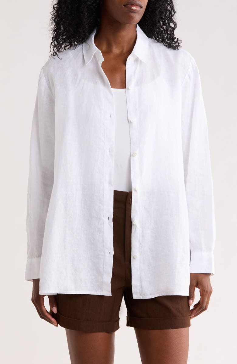 Eileen Fisher Classic Collar Organic Linen Button-Up Shirt, Main, color, White