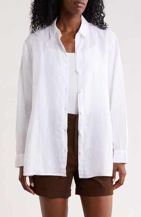 Eileen Fisher Classic Collar Organic Linen Button-Up Shirt