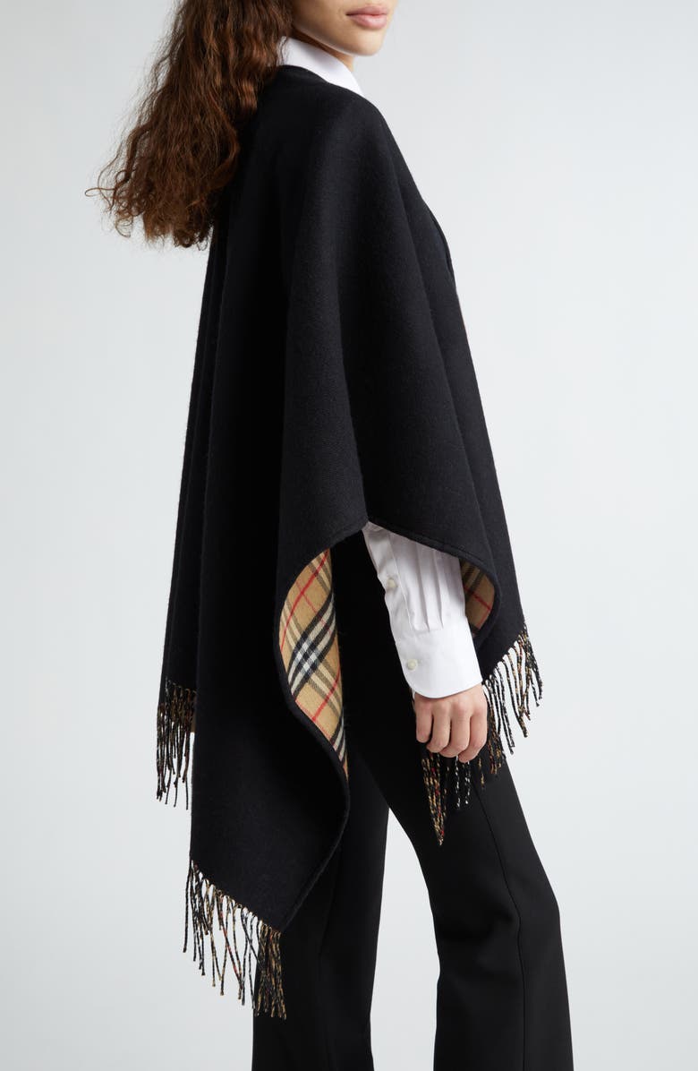 Burberry Reversible Open Front Wool Cape, Alternate, color, Black Check