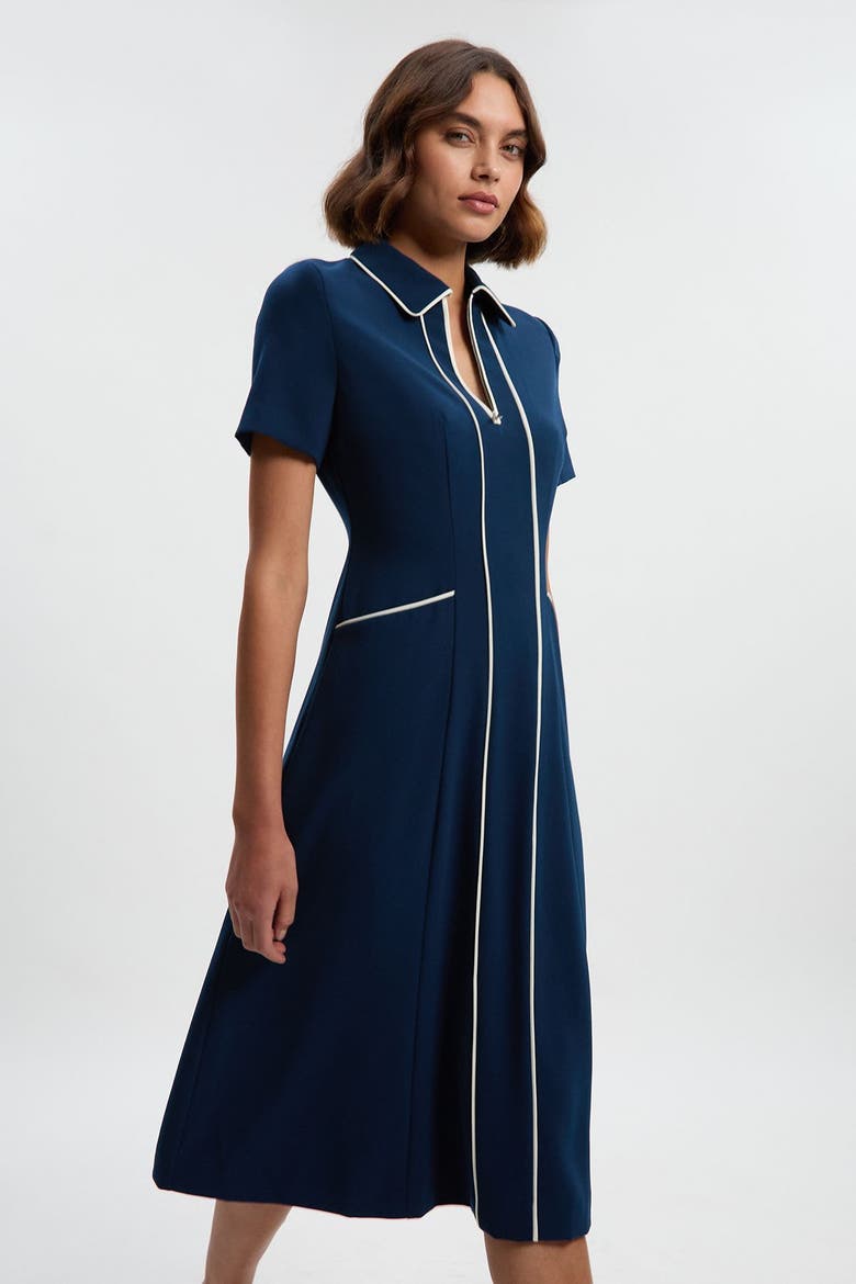 Tailored Zip-Collar Midi Dress, Main, color, Navy