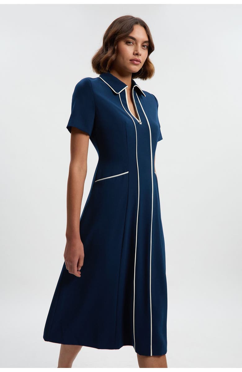 Karen Millen Tailored Zip-Collar Midi Dress, Main, color, Navy