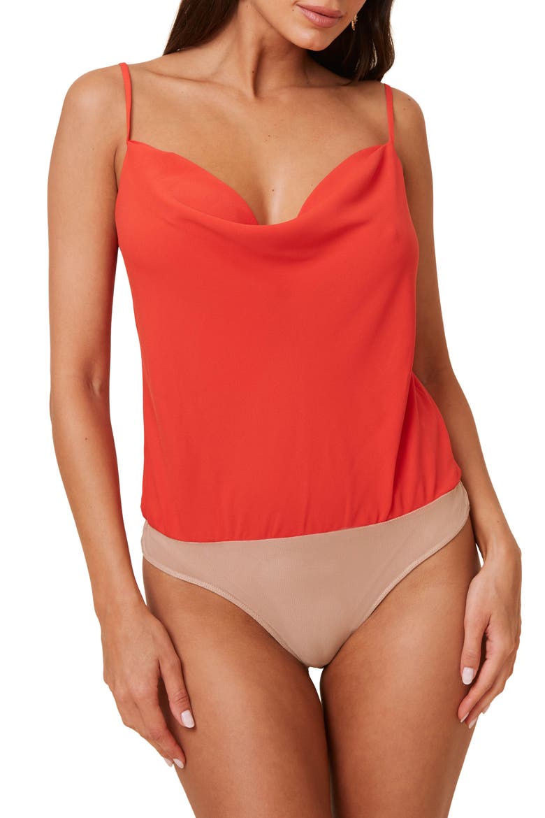 Cowl Neck Bodysuit, Alternate, color, RED