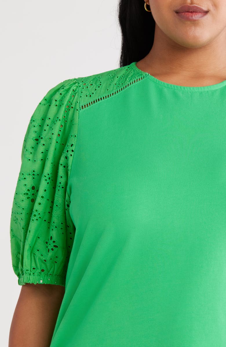 Caslon<sup>®</sup> Eyelet Embroidered Puff Sleeve Top, Alternate, color, Green Chameleon