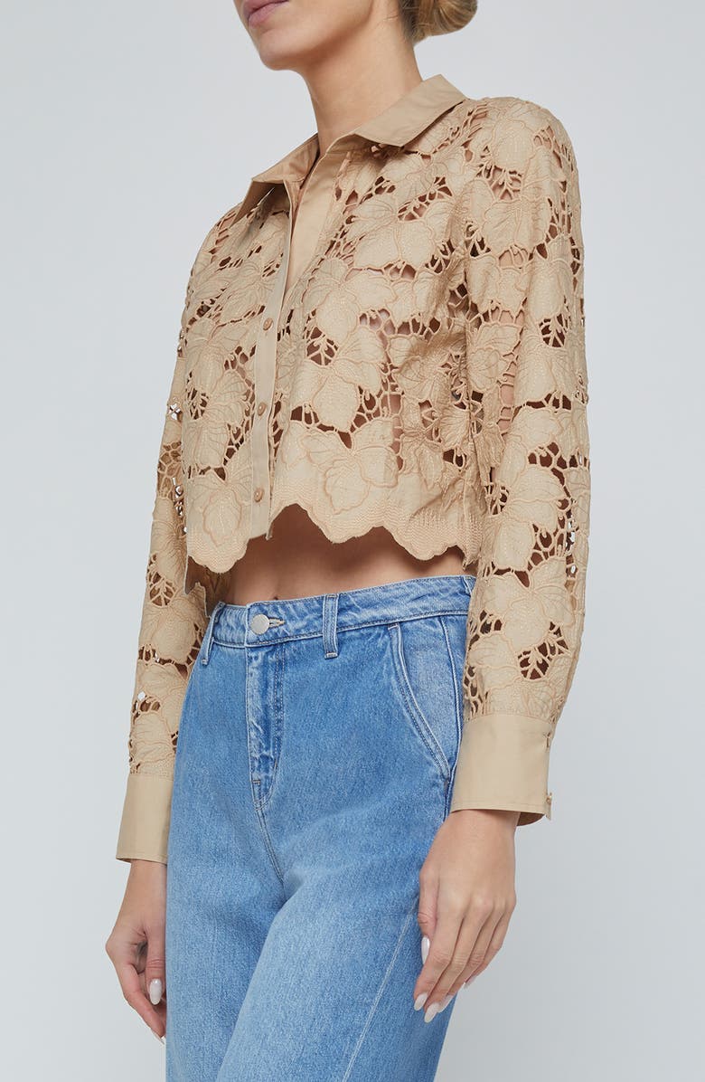 L'AGENCE Seychelle Cutwork Crop Shirt, Alternate, color, Almond