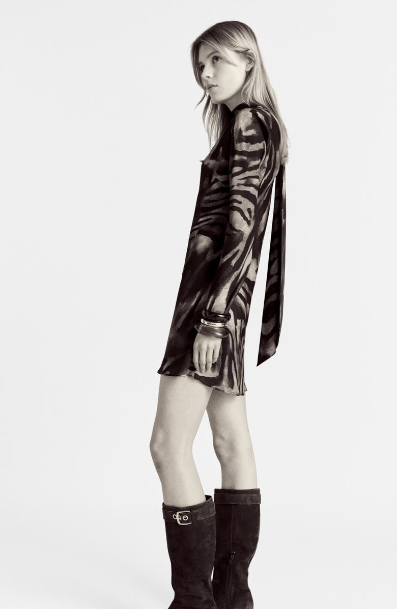 MANGO Animal Print Long Sleeve Satin Minidress, Alternate, color, 