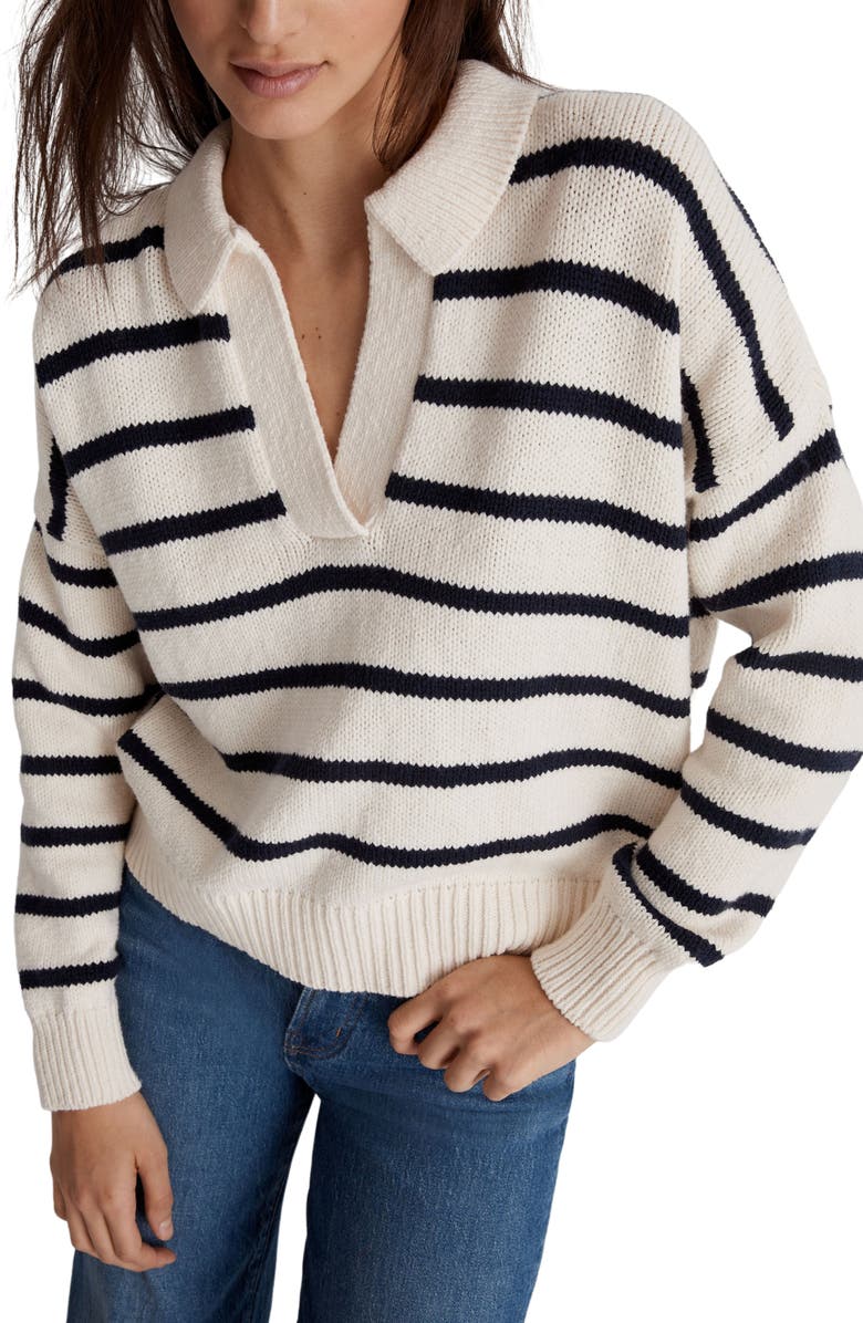 Madewell Dedham Stripe Polo Sweater, Main, color, 
