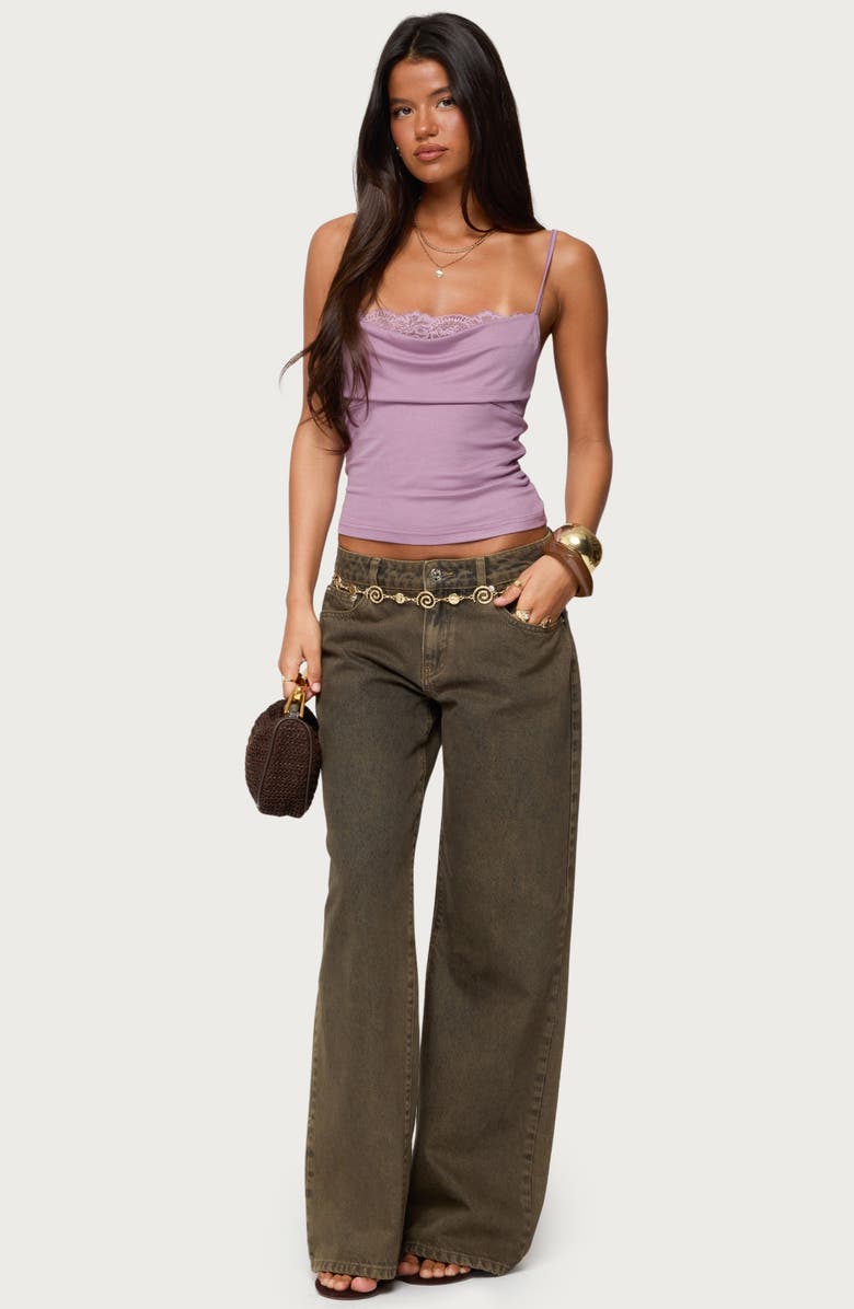 EDIKTED Bobbie Lace Accent Cowl Neck Camisole, Alternate, color, Purple