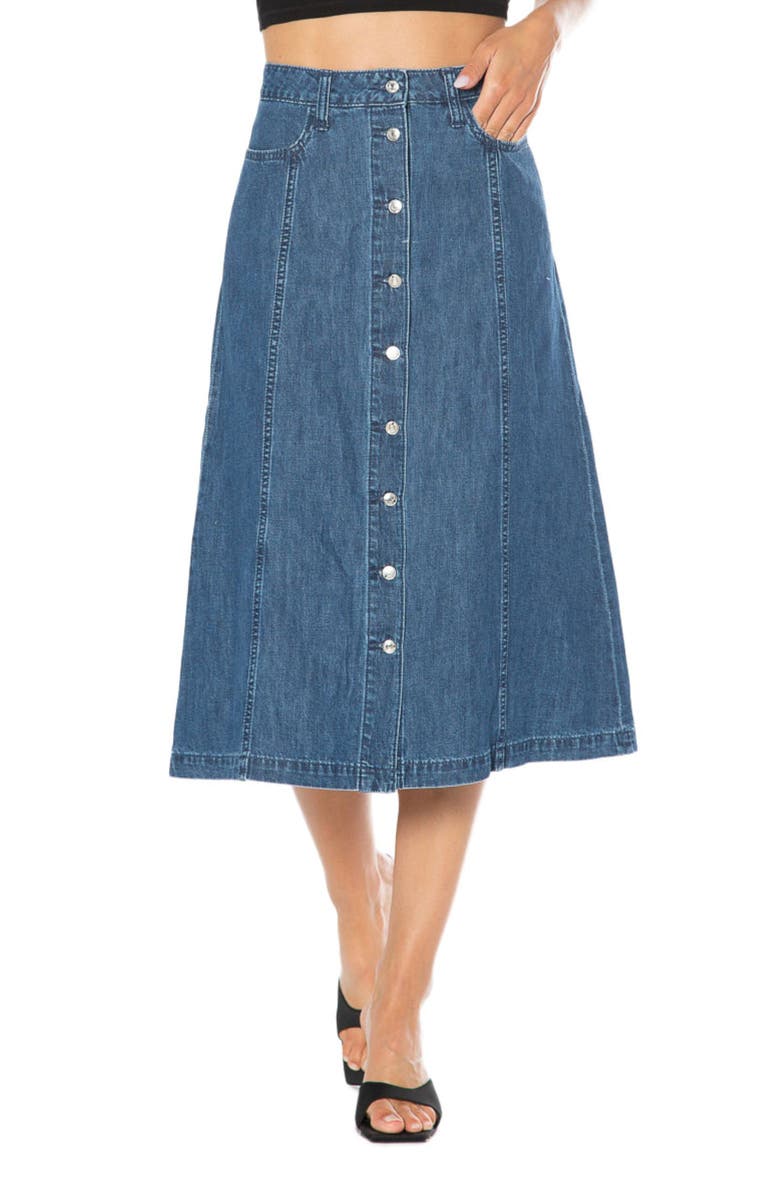Juicy Couture Denim A-Line Skirt, Main, color, 