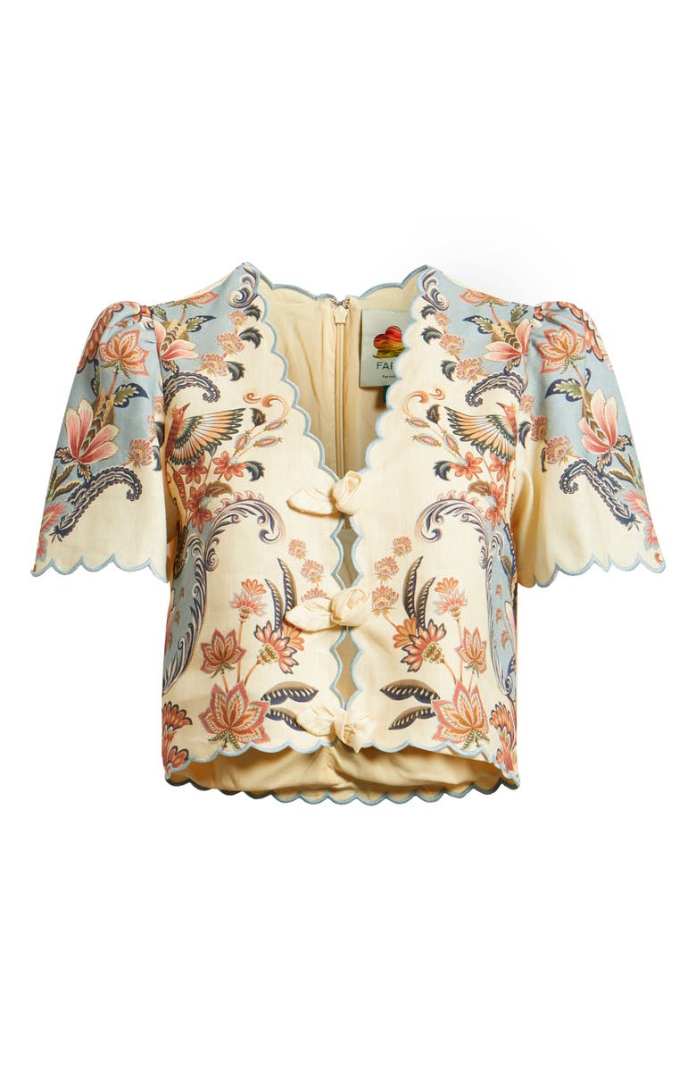 FARM Rio Boho Beauty Scallop Edge Linen Top, Main, color, Boho Beauty Butter