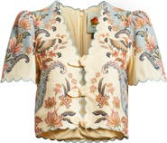 FARM Rio Boho Beauty Scallop Edge Linen Top