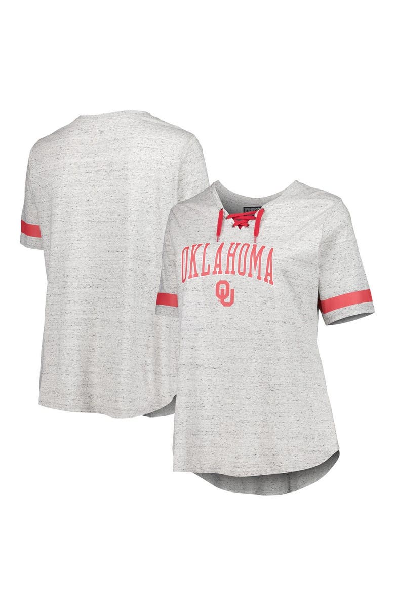 PROFILE Women's Heather Gray Oklahoma Sooners Plus Size Lace-Up T-Shirt, Main, color, 