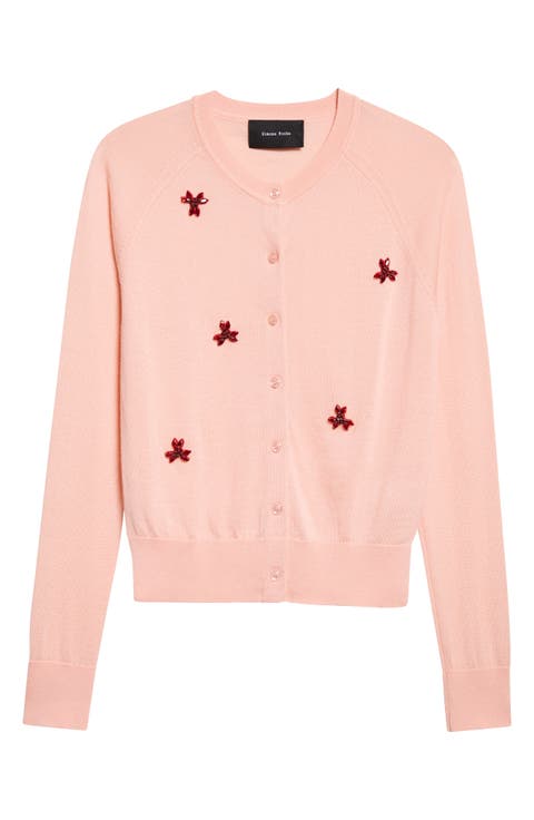 Crystal Carnation Merino Wool & Silk Cardigan