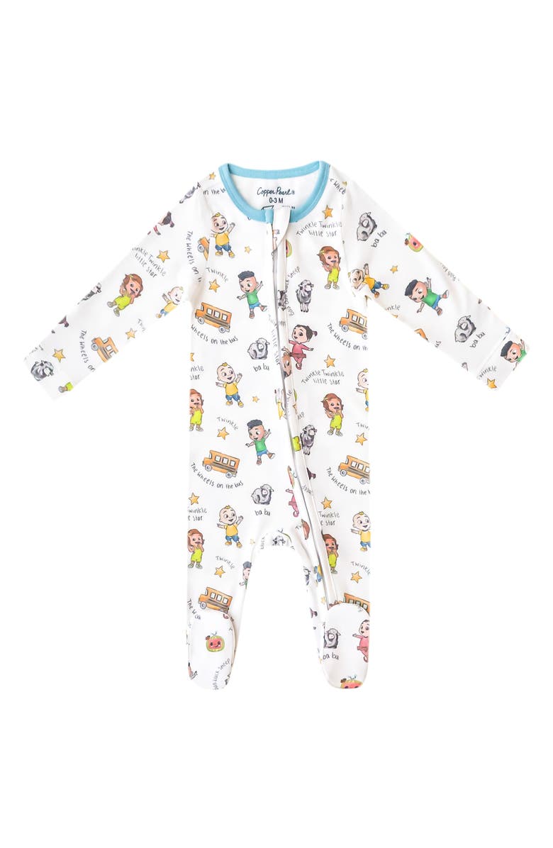 Copper Pearl Cocomelon Zip-Up Footie, Main, color, White Multi