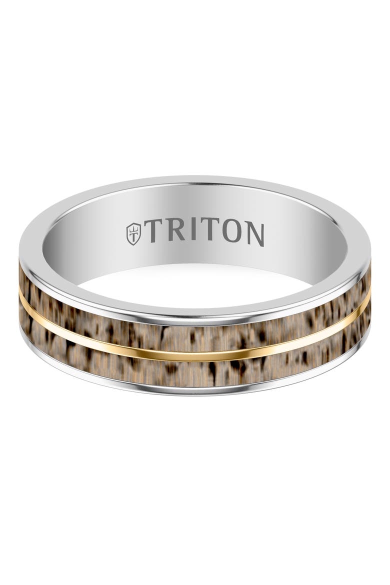 6MM White Tungsten Carbide and Deer Antler Ring, Alternate, color, Metallic Silver