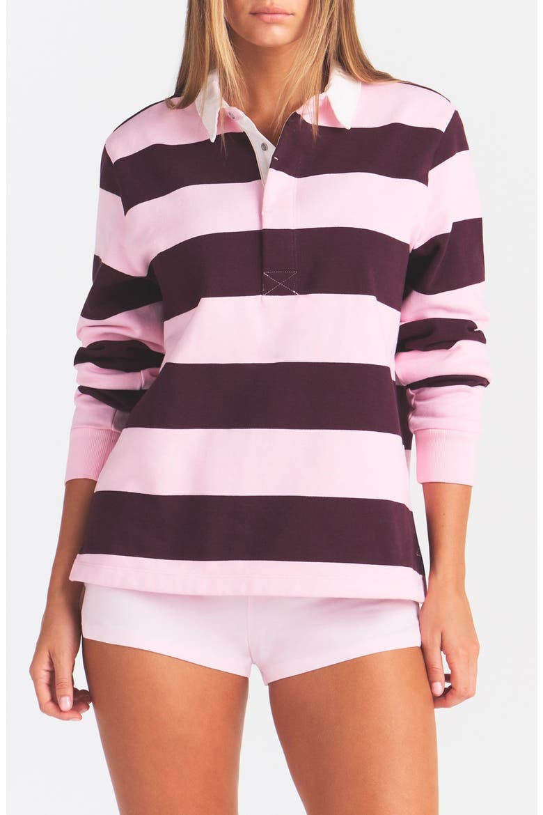Boyfriend Fleece Polo, Main, color, CURRANT RUGBY STRIPE