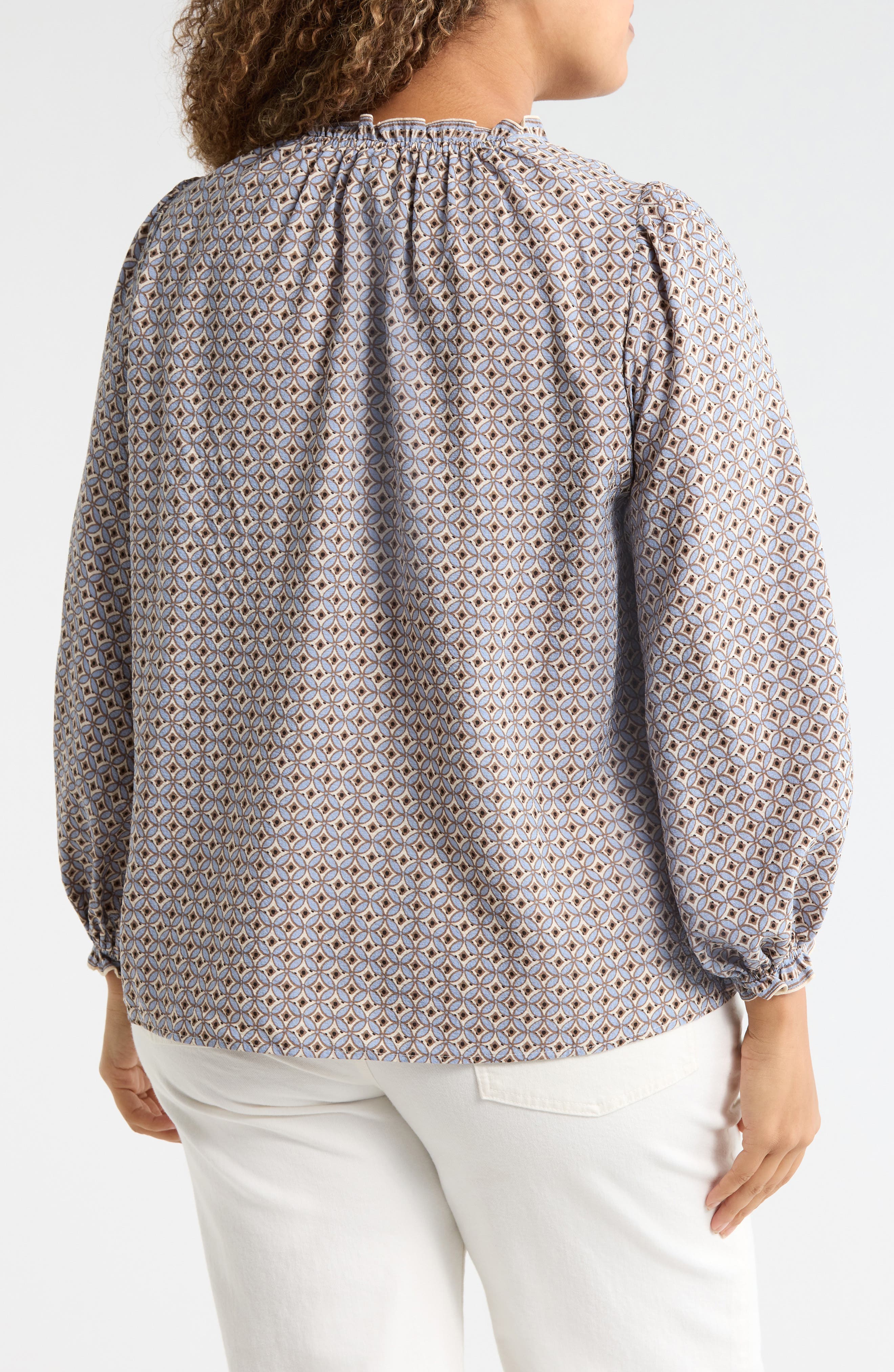 Split Neck Long Sleeve Crepe Top - image 2