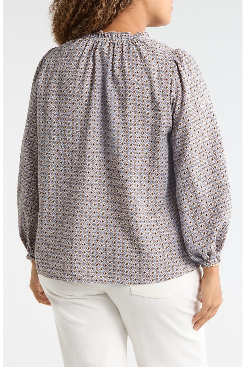Split Neck Long Sleeve Crepe Top, Alternate, color, IVORY/ SKY SM IFINITE TESS