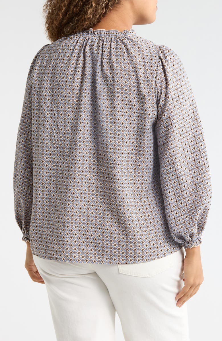 MAX STUDIO Split Neck Long Sleeve Crepe Top, Alternate, color, Ivory/ Sky Sm Ifinite Tess